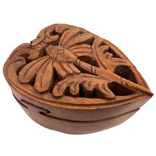 Hand Carved Dragonfly Heart Puzzle Box - Wooden Secret Stash Box