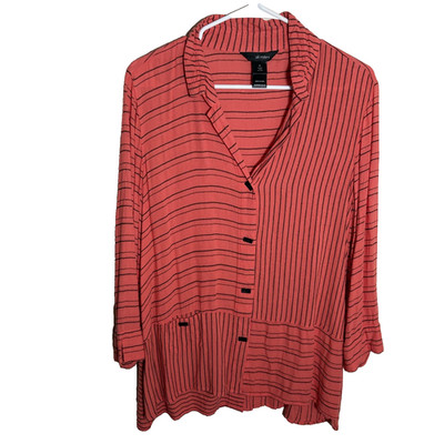 Ali Miles Shirt Women's Medium Striped Button Up Lagenlook Collared Casual Top