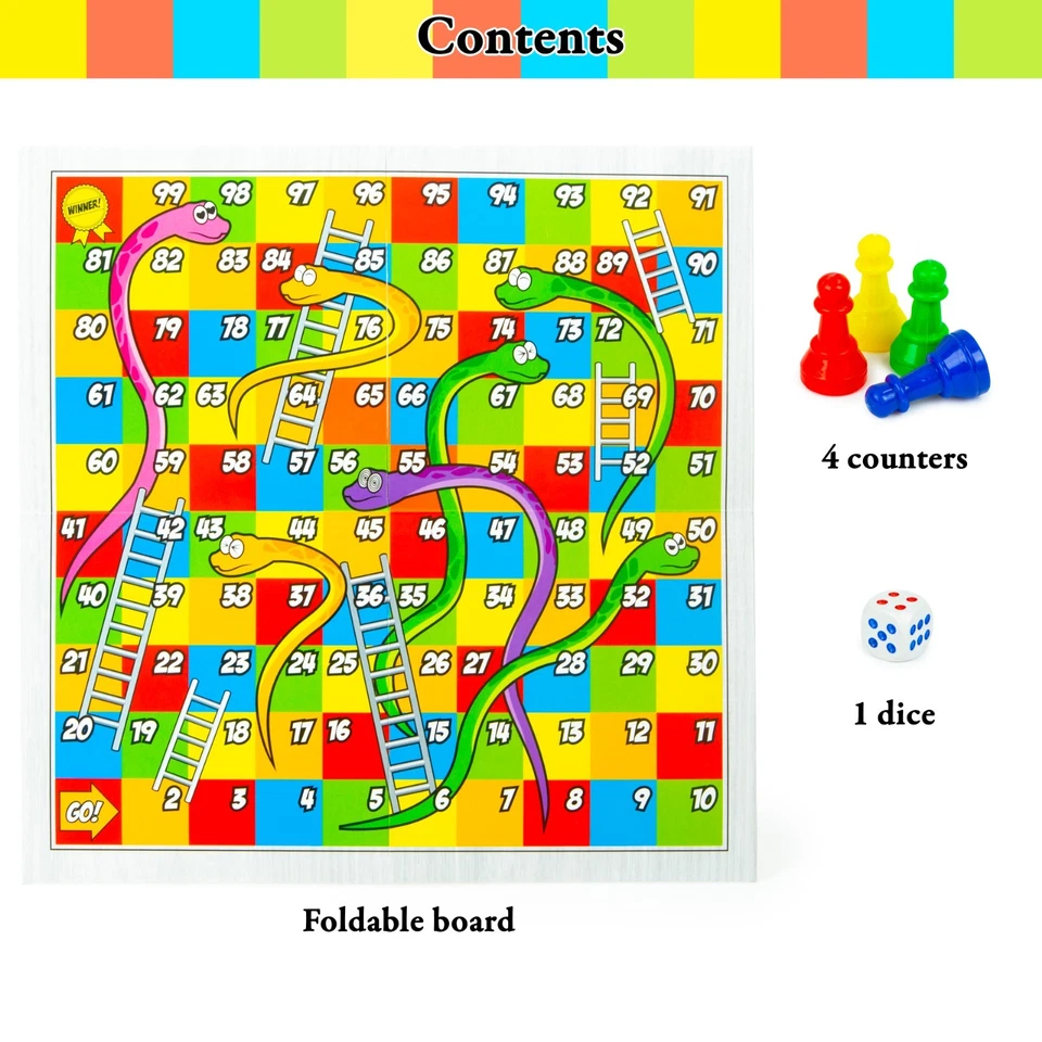 Snakes and Ladders Board Game | Kids Family Classic Game with Counters & Dice UK - Image 4 of 4