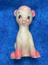Vintage 1950's UNMARKED Pink White Kitsch RUBBER LAMB Squeak Toy Works - HTF