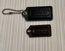Coach Leather Logo Keychain Set w/ Ball Chain, Black Brown, 2pc