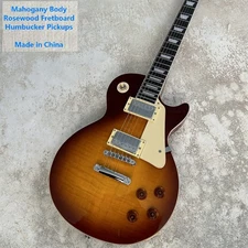 New LP Brown Flame Maple Top Electric Guitar with Gold Parts, USA Shipment