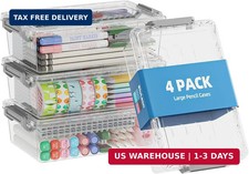 BiuLeon 4 Pack Extra Large Pencil Box, Plastic Pencil Case Organizer, Clear Cray
