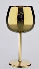 Set Of 2- Love Is Blind Gold Wine Glasses 