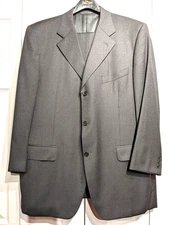 Canali Suit Men 46R Charcoal Virgin Wool 2 Piece Jacket Pants Set Made Italy EUC