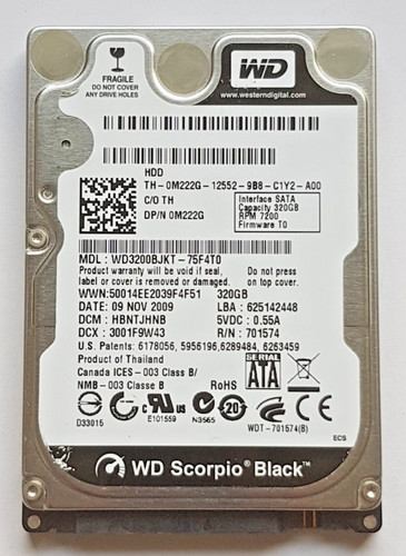 320 GB SATA Western Digital WD3200BJKT-75F4T0 7200rpm 16MB HDD 2.5" Festplatte