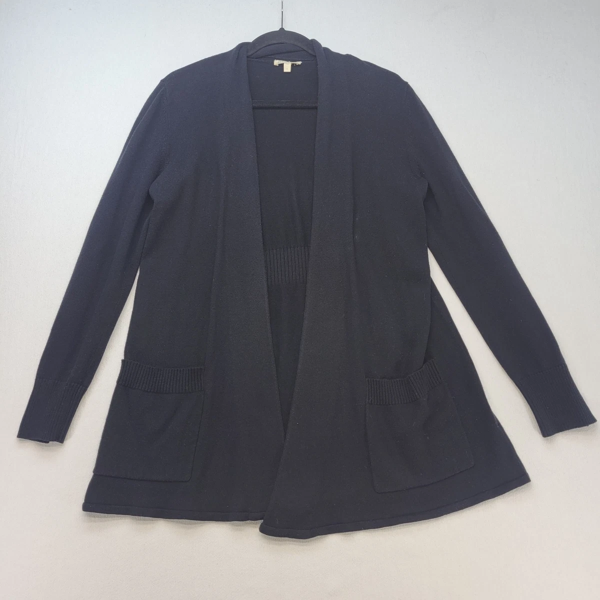Cardigan Ouvert Eileen Fisher Noir En Mélange Soie Côtelé - Taille S Occasion Très Bon État