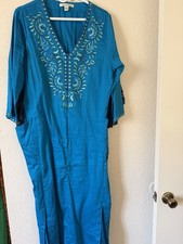OSCAR DE LA RENTA Floral Print Blue Floral Kaftan Dress Size L
