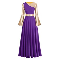 IBAKOM Liturgical Praise Dance Worship Long Dress for Women Metallic Gold Col...