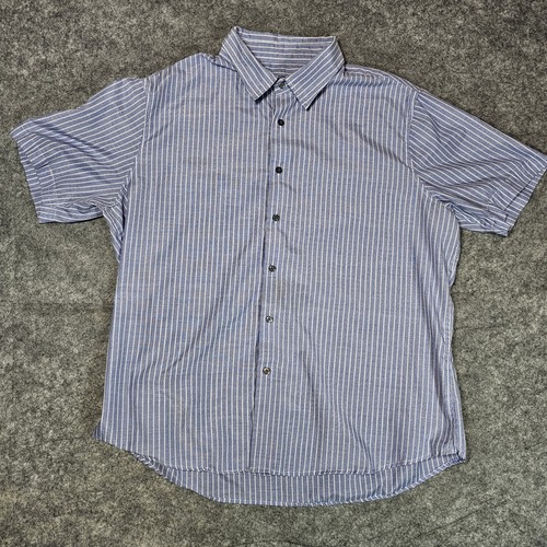 Sahara Club Casual Shirt Men's XXL Blue Striped Button Up Short Sleeve - Picture 2 of 4