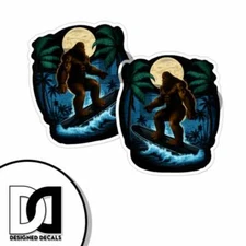 Bigfoot Surfing Vinyl Sticker Car Surfboard Boat Decal Sasquatch Graphics 2 Pack