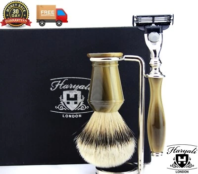 HARYALI LONDON Herren Kunsthaar Rasierpinsel, Rasierhobel Männer Rasur Geschenk Rasierer Werkzeuge
