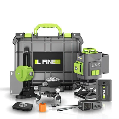 16 Line 4D Laser Level Self Leveling Green Cross Rotary Measure Tool + 2 Battery