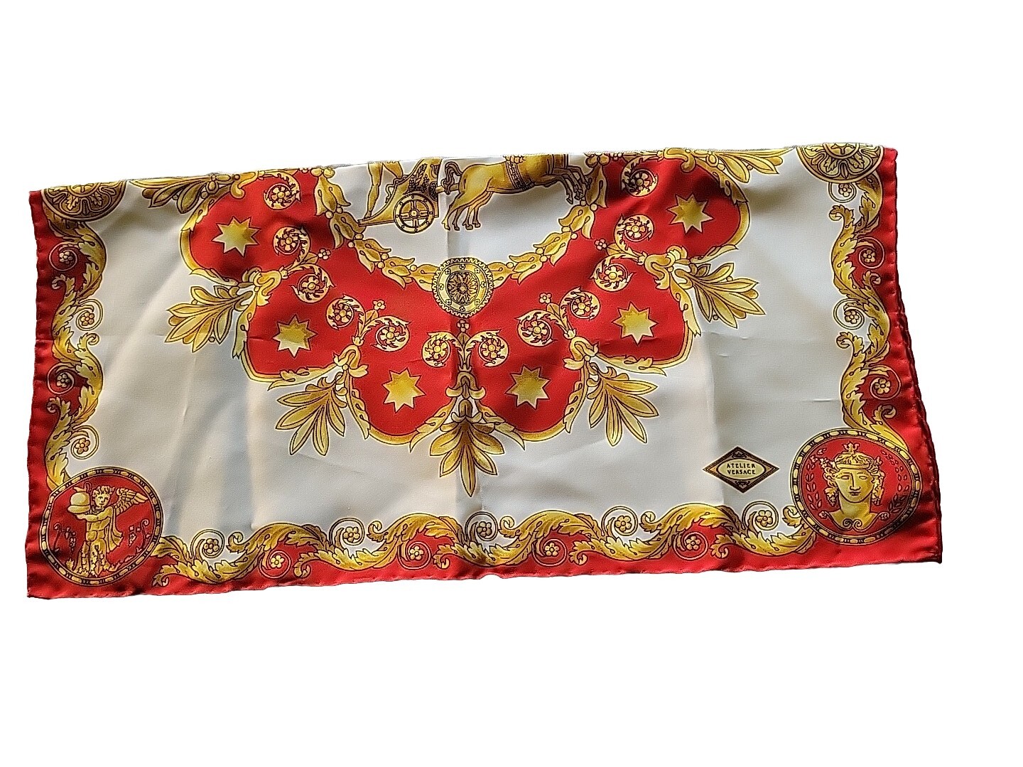 Vintage ATELIER VERSACE Red/Gold Greek  Print  Si… - image 2