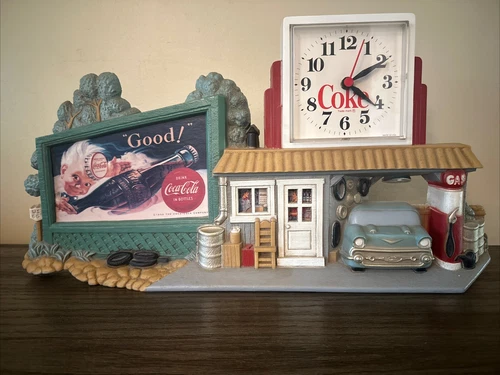 VINTAGE 1990s Coca Cola Wall Clock Garage Filling Gas Station Billboard USA Coke