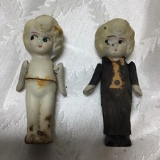 Antique Bisque Bride And Groom Kewpie Wedding Dolls 3 Ea. As Is