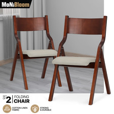 2 Piece Solid Wooden Folding Chair Home Dining Living Room Patio Beige w/Cushion