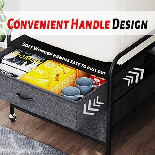 Mini Fridge Stand 2 Drawer Cart Fabric Storage Metal Frame 4 Wheels Home Kitchen