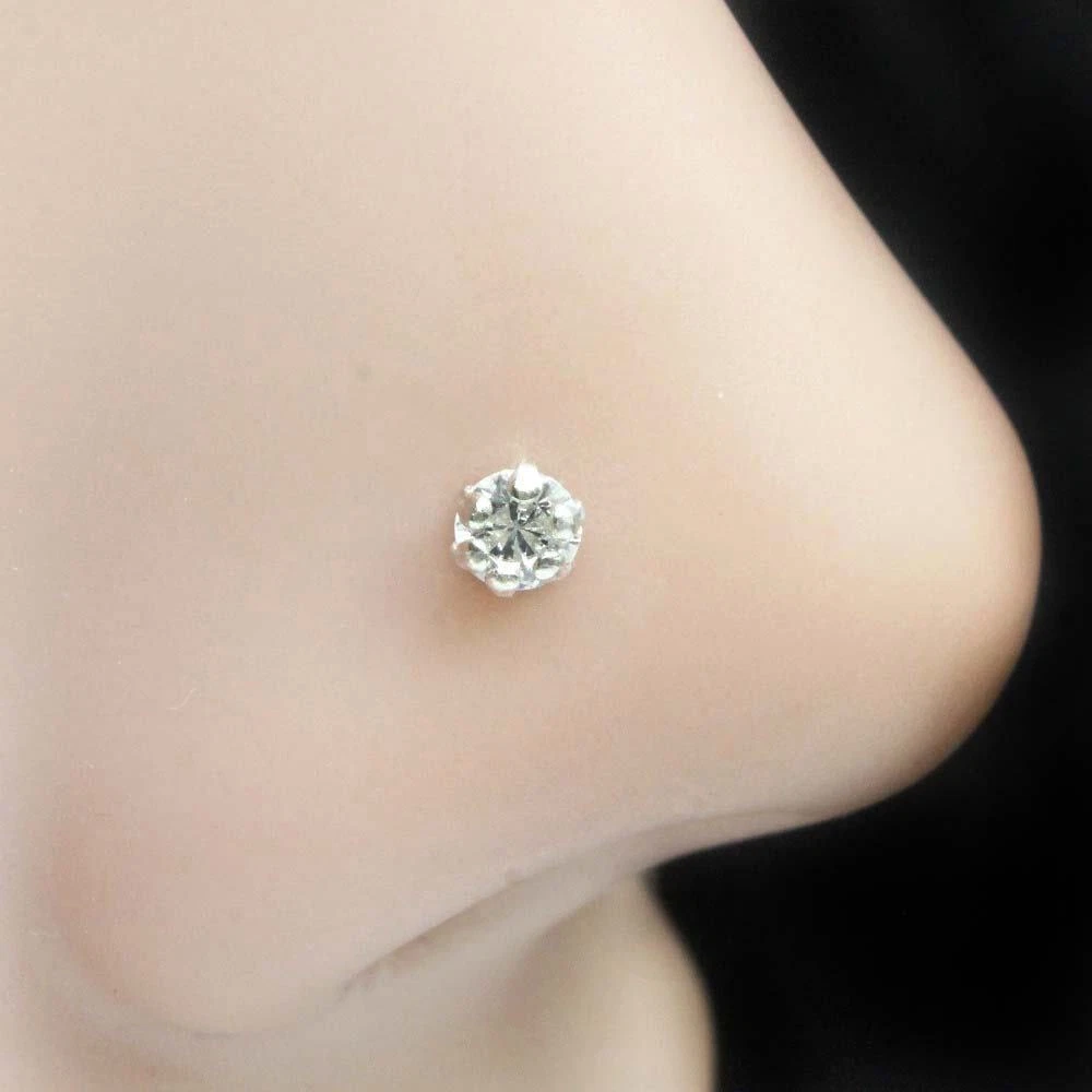 925 Sterling Silver Round Single Clear Stone White CZ Indian Nose