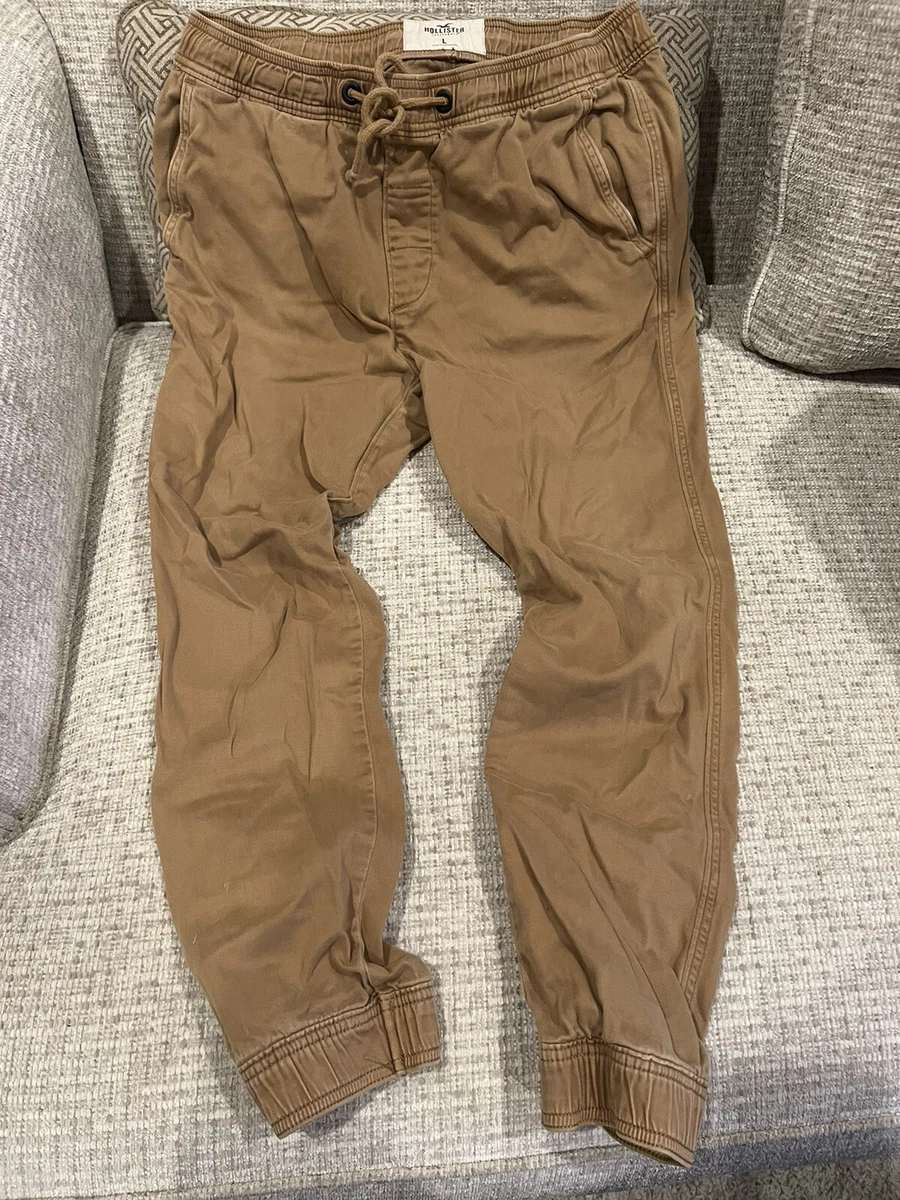 Hollister Mens Advanced Stretch Chino Joggers Khaki Flat Front Skinny Pants  L