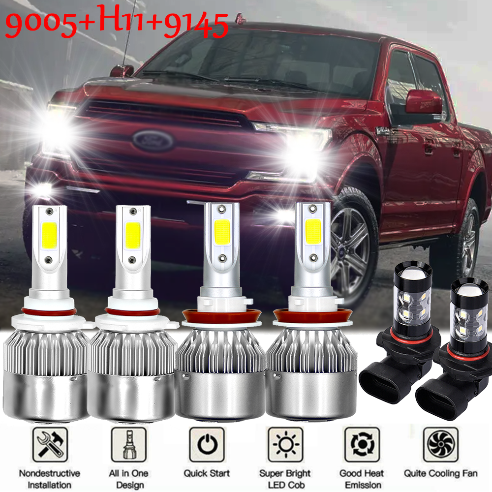 For Ford F-150 2015-2020 Front 6X LED Headlight High Low Beam + Fog Light Bulbs