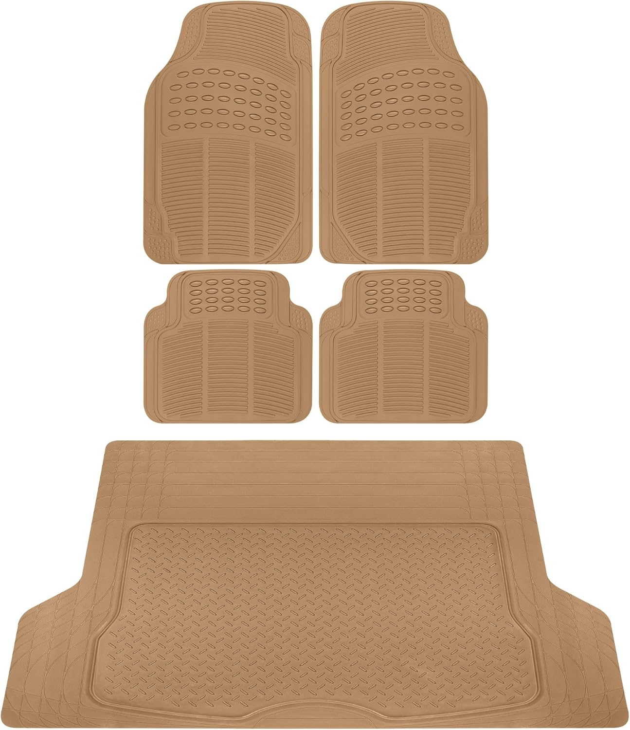 OF-554 Rubber Car Floor Mats, Universal Front & Rear Combo Set with Trunk Cargo