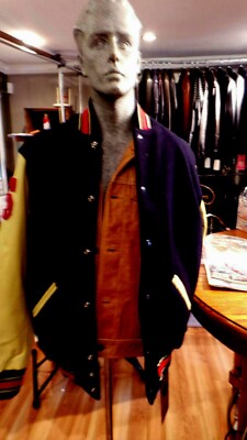 Schott NYC 71270 Vintaged Wool & vintage Leather sleeve Varsity  ecru New W/tags
