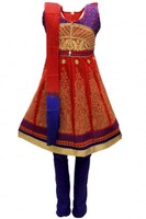 Gcs3277 Red And Royal Blue Girl's Churidar Suit Indian Bollywood Fancy Dress Gcs3277 Red And Royal Blue Girl's Churidar Suit Indian Bollywood Fancy Dress
