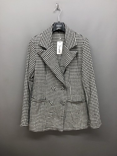 NEW Simplee Women's Black & White Pea Coat Small Double Breasted Smart - Picture 2 of 14