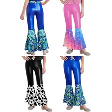 Kids Girls Pants Stage Performance Costume Party Trousers Bell-Bottomed Fancy