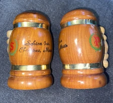 Vintage Wood Salt & Pepper Shaker Set “Schindler Inn Chicobee, Mass.