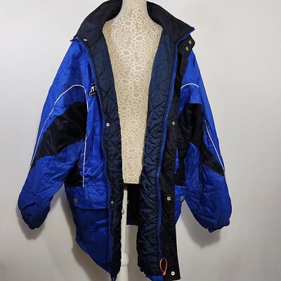 Errea Italia Men's SZ XL Blue Quilted Lined Full Zip Pockets Hood Winter Jacket