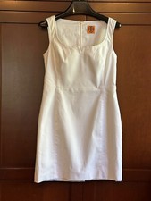 Tory Burch White Cotton Blend Lined Sleeveless Sheath Dress,  Size 8,