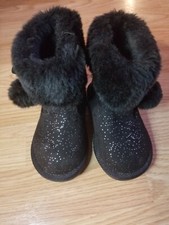 Jumping Beans Coco Black Sparkle Pom Pom Boots with Faux Fur Toddler Girl Size 5