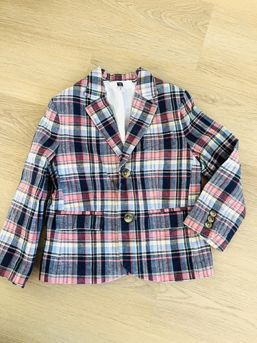 Janie & Jack BOYS 4 Easter Spring Plaid Linen Cotton Blazer Casual Formal Jacket - Picture 1 of 3