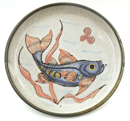 VINTAGE FAIT MAIN STARTER/SALAD BLUE FISH PLATE ~ MADE IN FRANCE