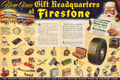 1944 WW 2 era Christmas AD FIRESTONE  Home & Auto Supplied Gift HQ Santa 120917