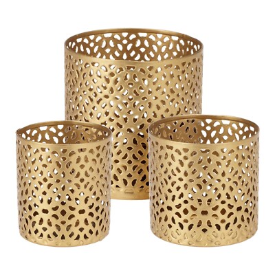 3er Set Metall Teelichthalter Gold Ø 5/6,5/8,5 cm Teelicht Halter Kerzenhalter