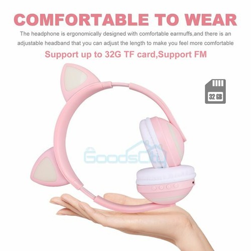Bluetooth5.0 Wireless Cat Rabbit Ear Headsets LED Headphones w/Mic For Kid Girl - Zdjęcie 6 z 14
