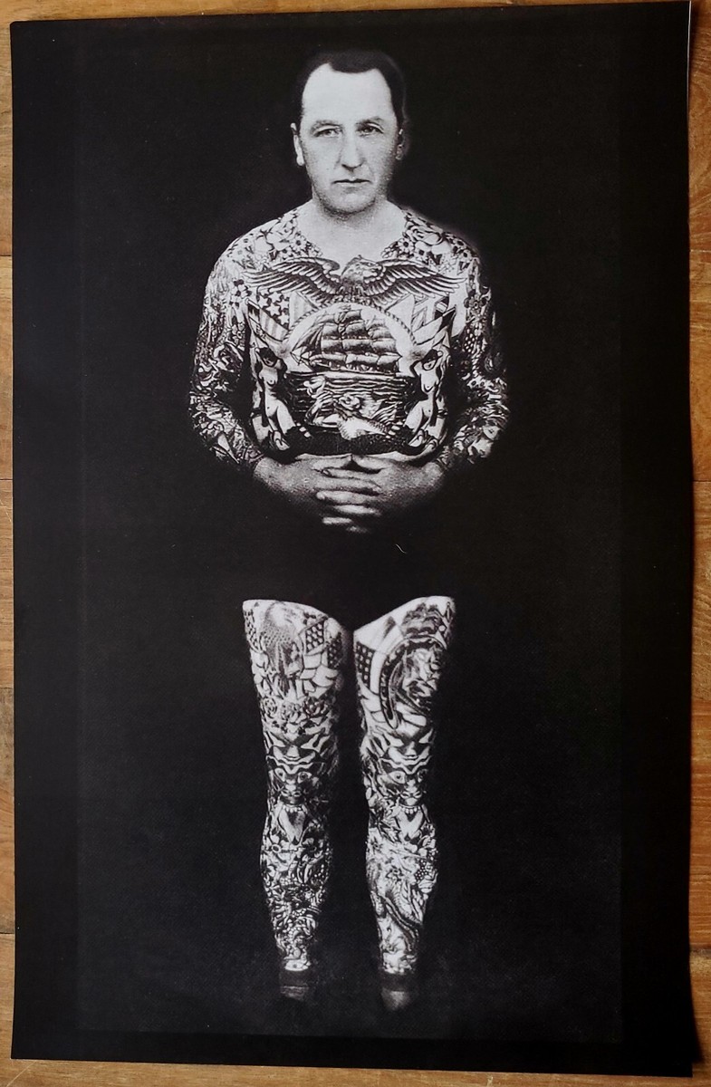 antique vintage tattoo unknown tattooed man circus sideshow