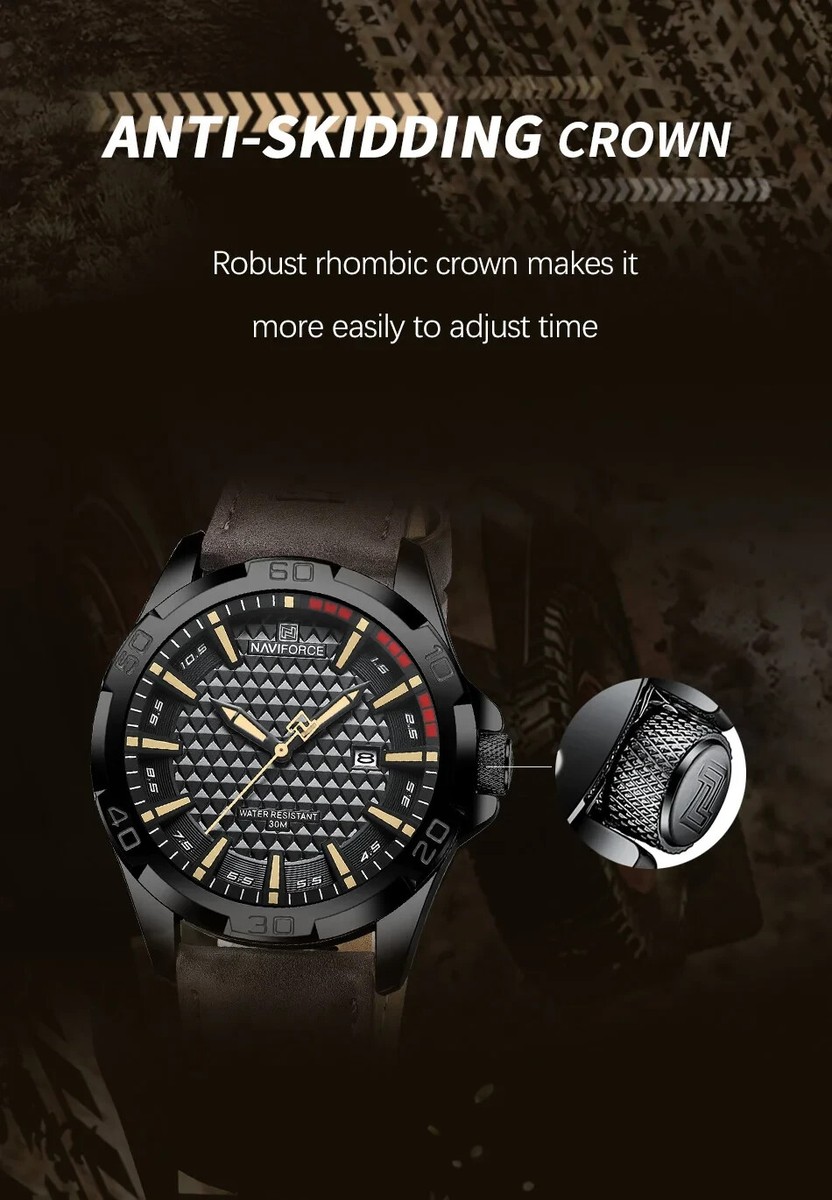 Montre Homme Naviforce Militaire Quartz - Cadran Bleu, Bracelet Cuir - Étanche 30m
