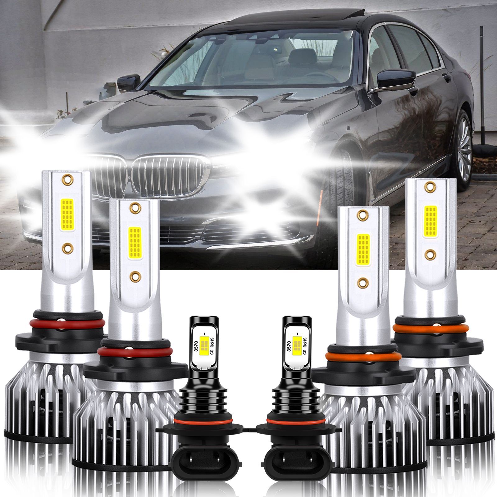 For BMW 740i 1993-1994 6x LED Headlight High Lo Beam Fog Light Bulbs 6000K White