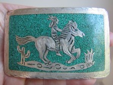 STERLING SILVER  TURQUOISE belt buckle western horse MARKED 925 Mexico VINTAGE