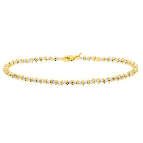 14k 7" Yellow + White Gold 4mm Diamond Cut Bead Link Bracelet 3.8Grams - Picture 2 of 6