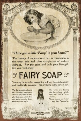 Fairy Soap Advert Aged look Vintage Retro style Metal Sign Plaque, bathroom - Afbeelding 1 van 1