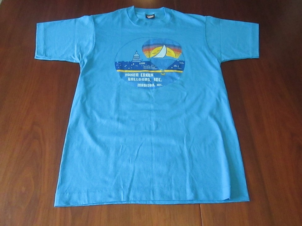 Vintage Screen Stars TOKEN CREEK BALLONS INC. TShirt Madison, WI Aqua
