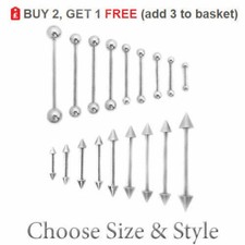 2x Straight Barbells Tongue Bar Surgical Steel Nipple Eyebrow Ear Tragus 16G 14G