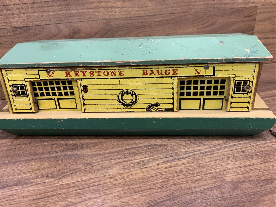 Keystone Vintage Juguete Madera Modelo Keystone Barcaza Barcaza Carga Barcaza Foto 2 de 4