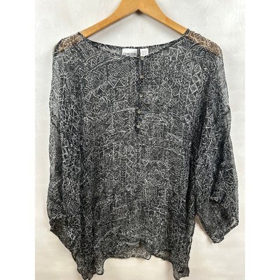 Chico s women's Black and White Turtle Print 100% Silk Saba Kitra Cover Up M/L