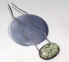 Long Peace Jade 925 Silver Plated Hairpin 3.9" Valentine Jewelry Trendy AU K845